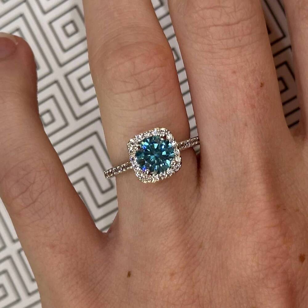NEW FAIRE aquamarine & cz ring rhodium plated in blue